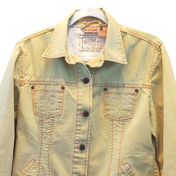 Ruff Hewn women's long sleeve casual jean jacket coats light mint green large - Picture 6 of 12